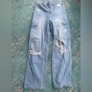 SHEIN High Rise Distressed Blue Jeans